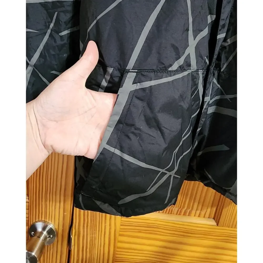 Columbia Youth Insulated Winter Jacket Black‎ Gray Pattern Hooded Size L
